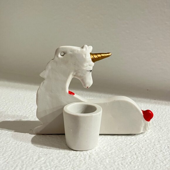 Set Of Two Hand Painted Christmas Unicorn Votive Candle Holder Holiday Trinkets - Picture 7 of 10